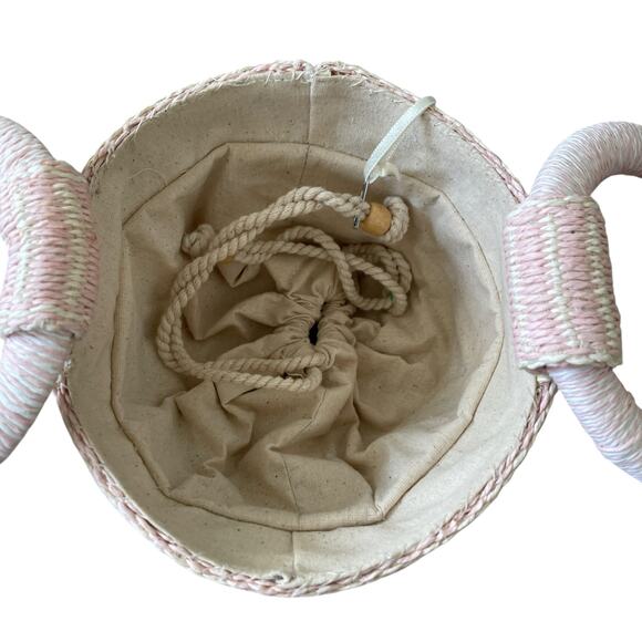 SIGRID OLSEN Woven Pink & Cream Bucket Handbag Purse Tote Beach Fashion NEW - Picture 8 of 16